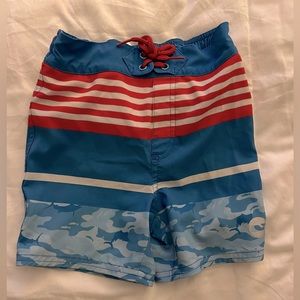 Vineyard Vines red white and blue swim trunk